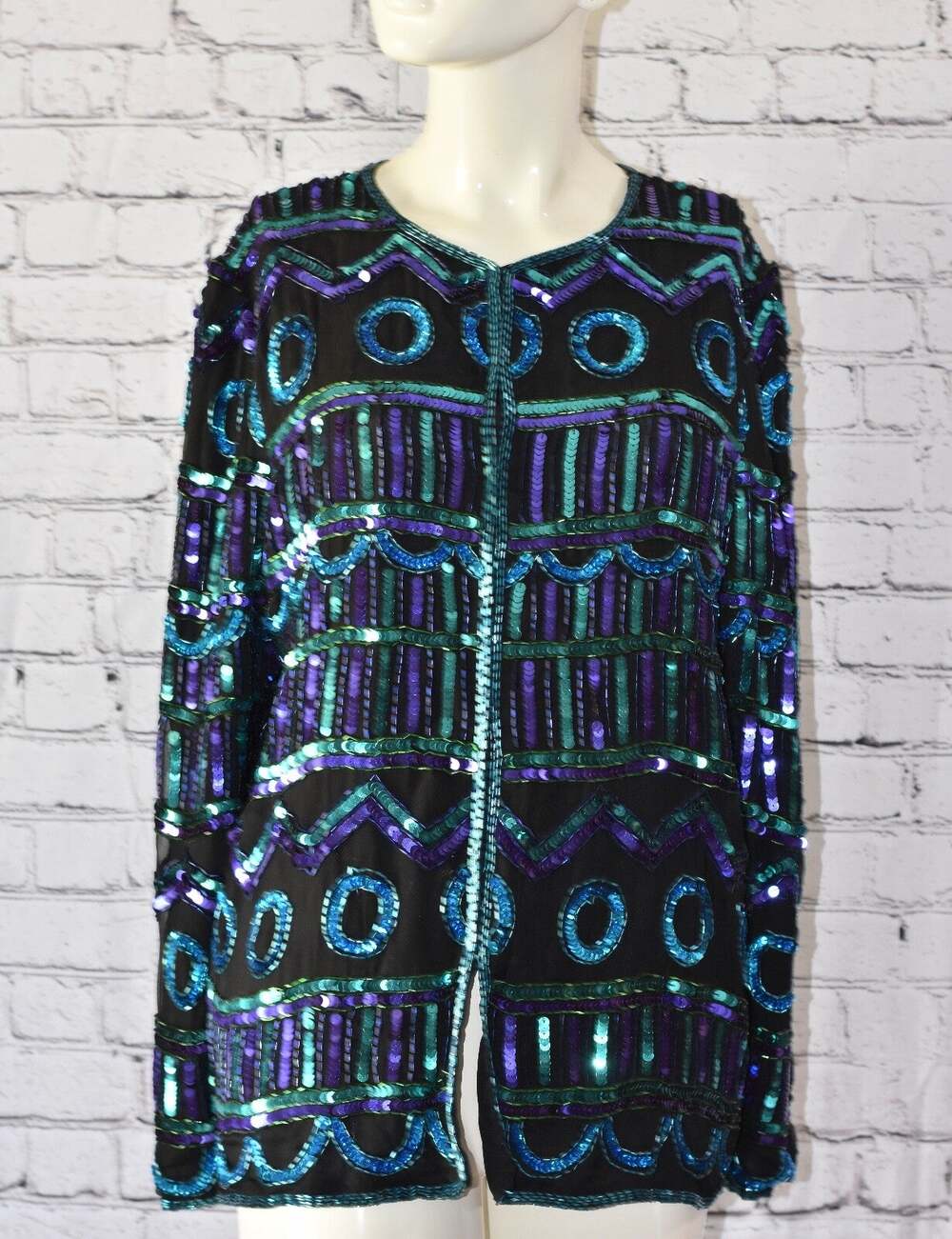 Laurence Kazar NY Designer Hollywood BEADED SEQUINED Jacket Blazer Cardigan M